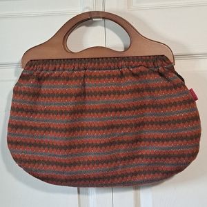 Pink Studio handbag with wooden handles - tapestry fabric